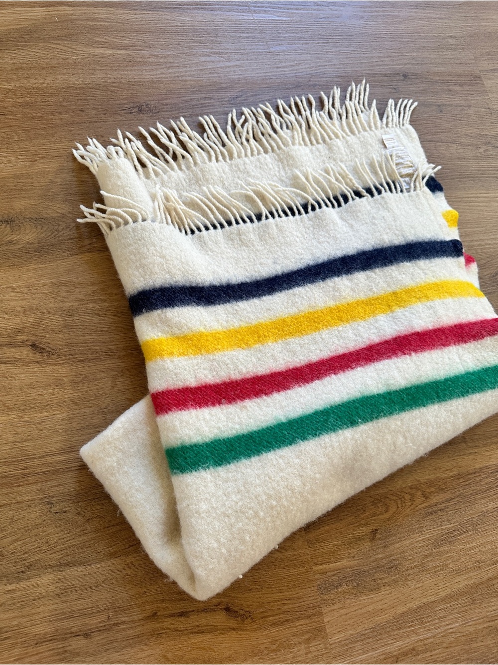 Vintage Hudson’s Bay Co Wool Throw Blanket Multicolor Stripe Made in England